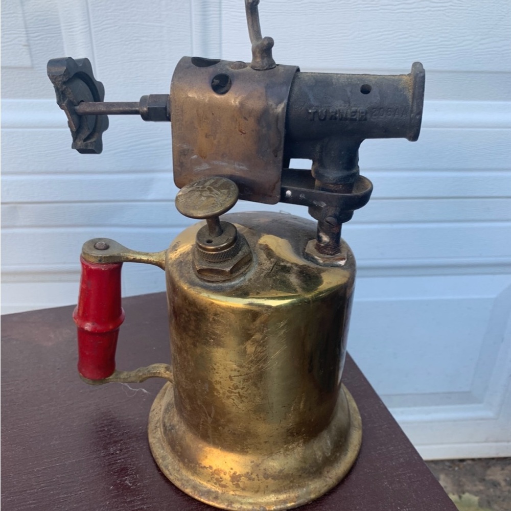 Vintage Brass Blow Torch with Red Handle